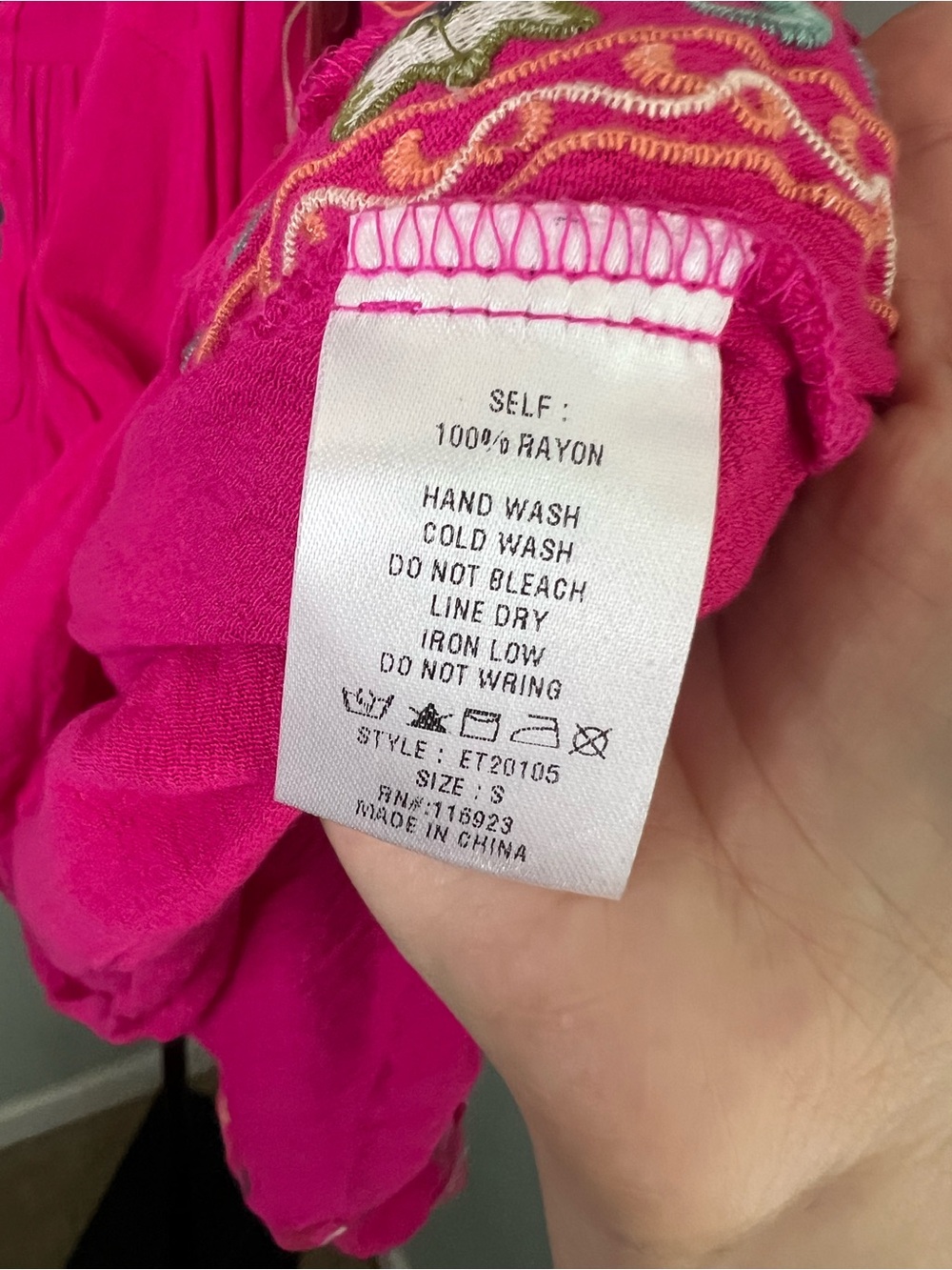 Easel Sz S Pink Embroidered Boho Peasant Blouse Balloon Sleeve Rayon - Picture 10 of 11